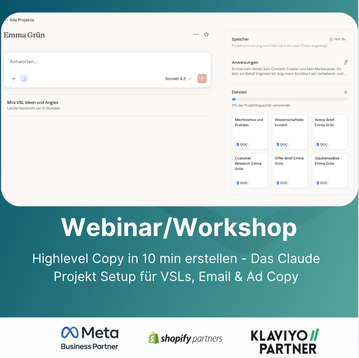Webinar/Workshop - Highlevel Copy in 10 min erstellen - Das Claude Projekt Setup für VSLs, Email & Ad Copy