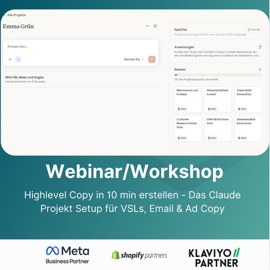 Webinar/Workshop - Highlevel Copy in 10 min erstellen - Das Claude Projekt Setup für VSLs, Email & Ad Copy